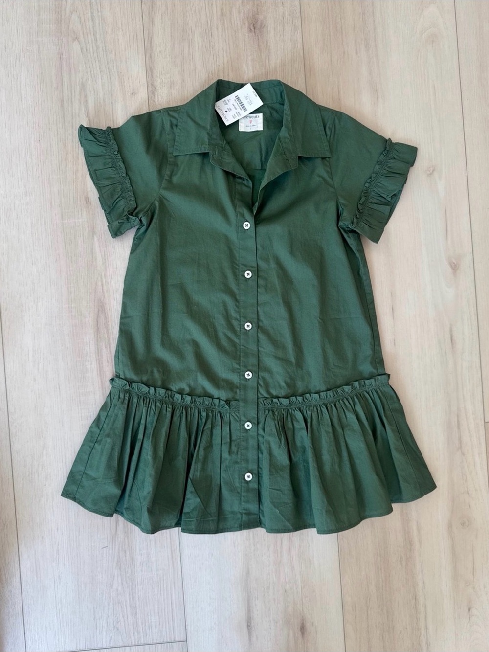 Crewcuts Olive Green Ruffle Hem Shirt Dress